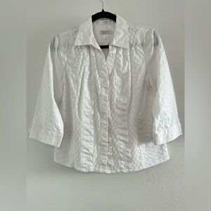 Christopher & Banks White Lace-Trim Button Front Blouse